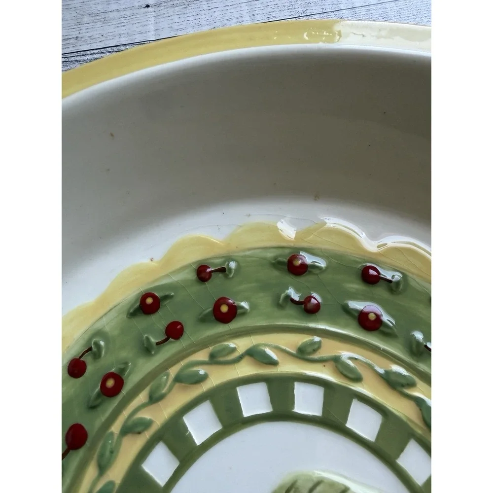Mary Engelbreit Cherries Pie Deep Dish Plate Large Vintage 1998 Cottagecore‎